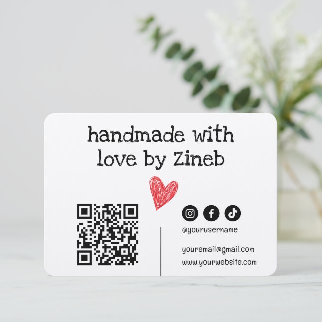 Qr-Code mit Liebe handgemacht | Einfache Minimalsc (Stehend Vorderseite)