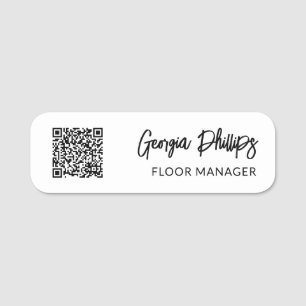QR-Code-Mitarbeiter für Black Brush Script Namensschild