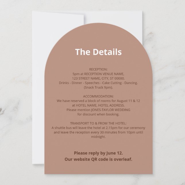 QR Code Mocha Wedding Details Card Einladung (Vorderseite)