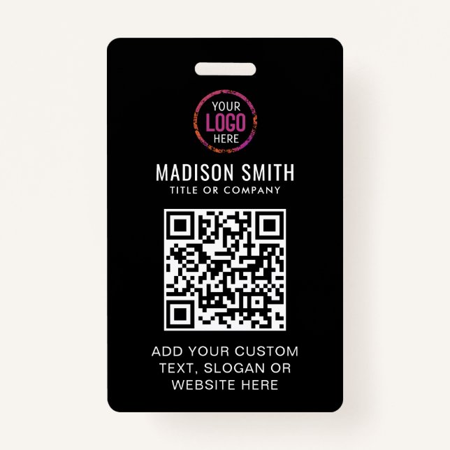 QR Code Modern Black Business Logo Event Badge Ausweis (Vorderseite)