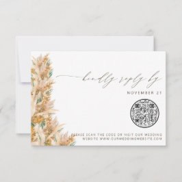 QR Code Modern Boho Pampas Grass Wedding RSVP