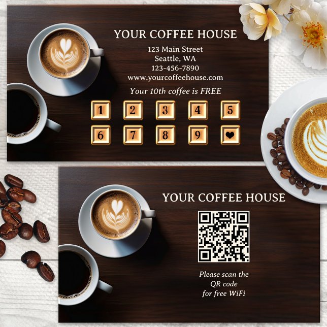 QR Code Modern Coffee Loyalty Punch Card Treuekarte (Von Creator hochgeladen)