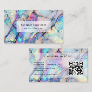 QR-Code Modern Elegant Holografischer Marmorstein Visitenkarte