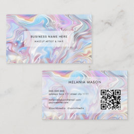 QR Code Modern Elegant Holographic Marble Pastel Visitenkarte
