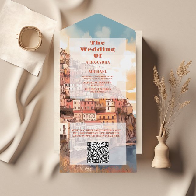 QR Code Modern Elegant Italy Destination Wedding All In One Einladung (Von Creator hochgeladen)