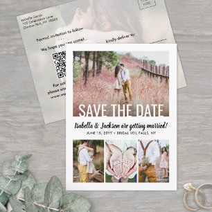QR Code Modern Five Photo Wedding Save the Date Ankündigungspostkarte