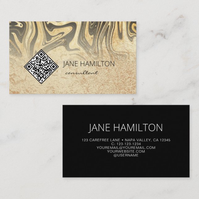 QR Code Modern Gold Profile Business Card Visitenkarte (Vorne/Hinten)
