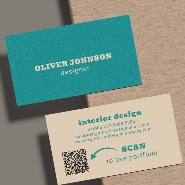 QR code modern minimalist bold typography teal Visitenkarte (Von Creator hochgeladen)