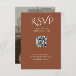 QR Code Modern Minimalistic Deep Copper Wedding RSVP Karte