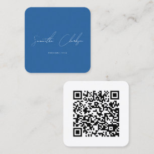 QR-Code Modern Minimalistisch Blau Handschrift Sch Quadratische Visitenkarte