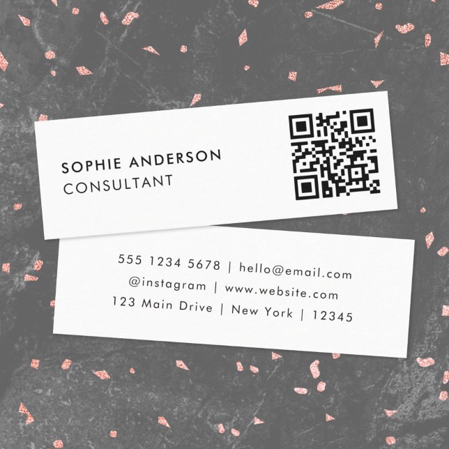QR-Code | Modern Minimalistisch sauber, einfach we Mini Visitenkarte (Versatile mini business card template with interactive QR code & your contact details.)