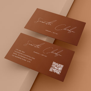 QR-Code Modern Rein Terrakotta Handschrift Schrift Visitenkarte
