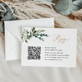 QR Code Moderne Boho Greenery Gold Wedding RSVP Karte