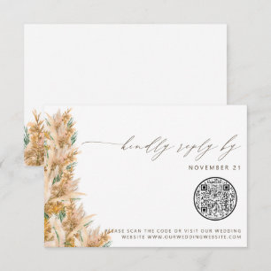 QR-Code Moderne Boho Pampas Gras Hochzeit RSVP Karte