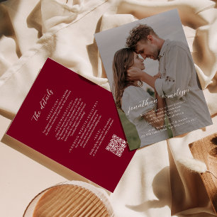 QR Code Moderne Burgund Foto Kalligrafie Hochzeit Einladung