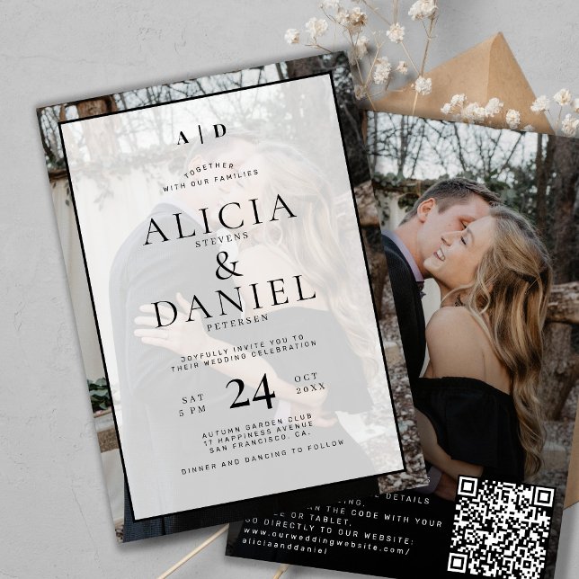 QR-Code moderne einfache Typografie 2 Foto-Hochzei Einladung (Von Creator hochgeladen)