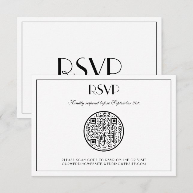 QR Code Moderne Elegante Art Deco Hochzeit RSVP Ka (Vorne/Hinten)
