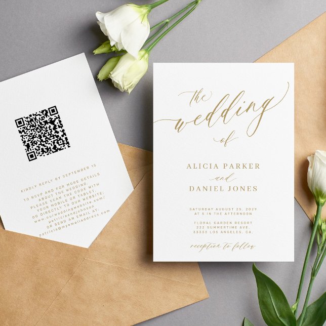 QR-Code Moderne, elegante Goldhochzeit Einladung (Von Creator hochgeladen)