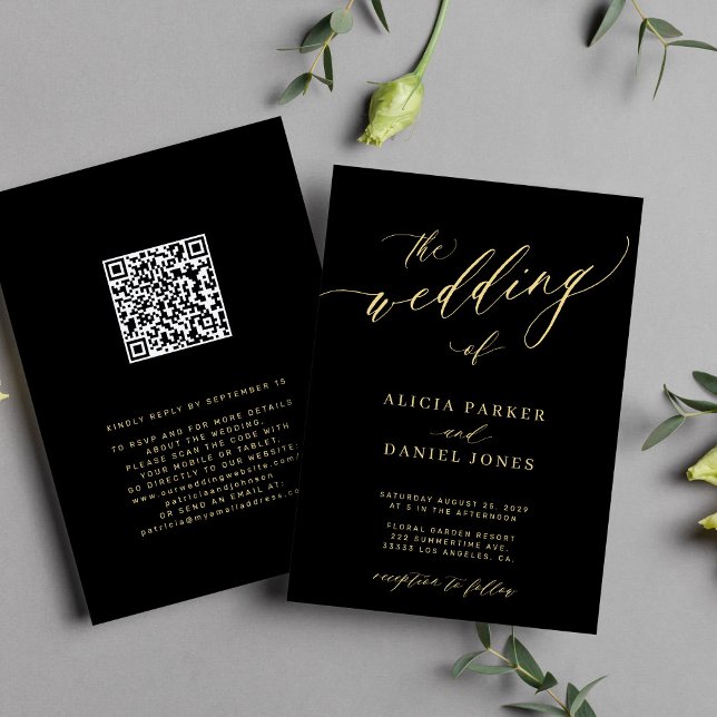 QR-Code Moderne, elegante Goldhochzeit Einladung (Von Creator hochgeladen)