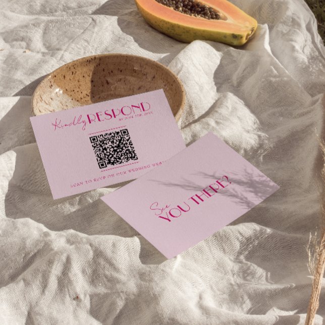 QR Code Moderne, farbenfrohe Retro Fun Hochzeit RSVP Karte (Von Creator hochgeladen)