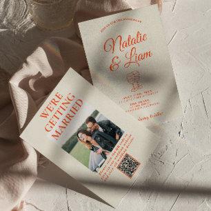 QR-Code Moderne farbenfrohe Retro-Hochzeit Einladung