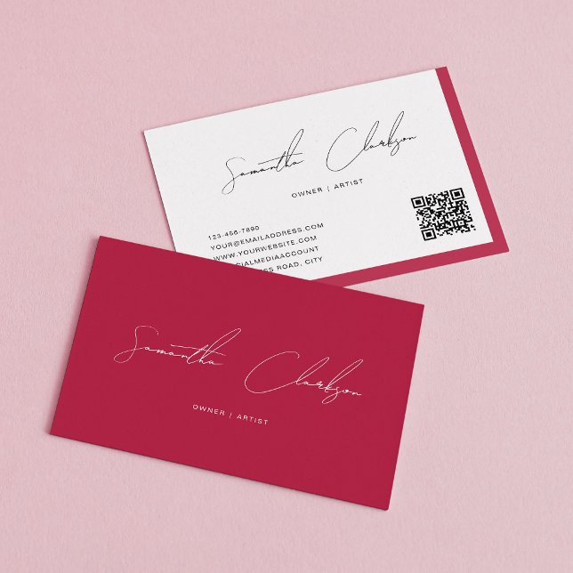 QR-Code Moderne Magenta Hot Pink handgeschriebene  Visitenkarte (Von Creator hochgeladen)