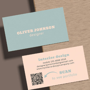 QR-Code moderne minimalistische fette Schrift blau Visitenkarte