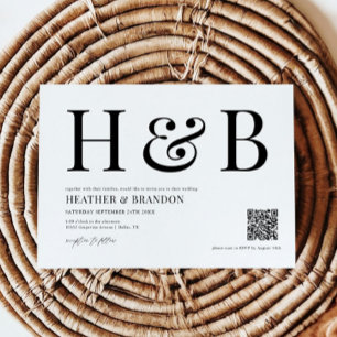 QR Code Moderne Monogramm Hochzeitseinladung Save The Date