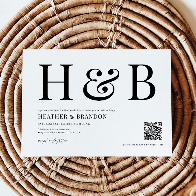 QR Code Moderne Monogramm Hochzeitseinladung Save The Date (Von Creator hochgeladen)
