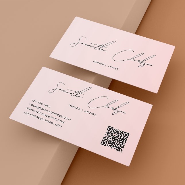 QR-Code Moderne Reine Rosé Handgeschriebene Schrif Visitenkarte (Von Creator hochgeladen)