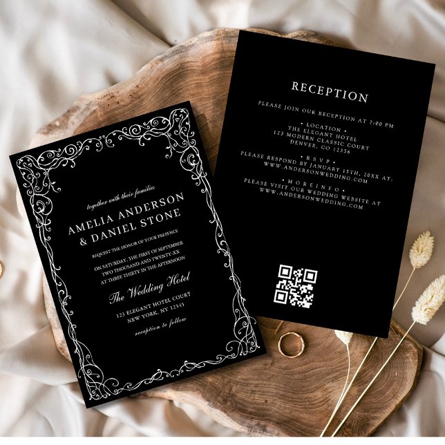 QR-Code Moderne Schwarz/Weiß-Minimal-Hochzeit Einladung (Von Creator hochgeladen)
