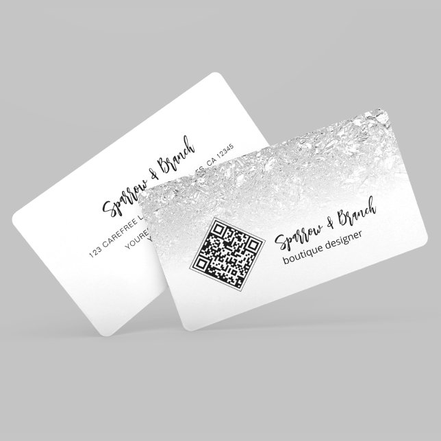 QR-Code Moderne Silber Boutique Visitenkarte (Von Creator hochgeladen)