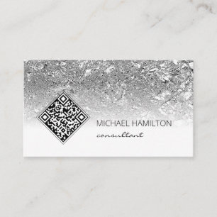 QR Code Moderne Silver Business Card Visitenkarte