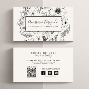 QR-Code Moderne Social Media Botanische Blush-Scri Visitenkarte