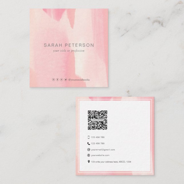 QR-Code Moderne trendige Wasserfarbe Personal Quadratische Visitenkarte (Vorne/Hinten)