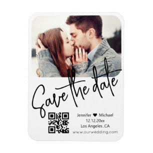 QR-Code moderne weiße Hochzeitsfotos Save-the-Date Magnet