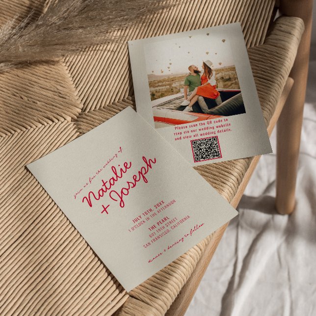 QR-Code Moderne Whimsical Retro Fun Foto Hochzeit Einladung (Von Creator hochgeladen)