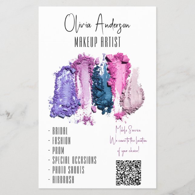 QR Code Moderner Schönheitsschauspieler Makeup Art Flyer (Vorne)