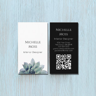 QR-Code Modernes botanisches Grün Schwarz-weiß Visitenkarte