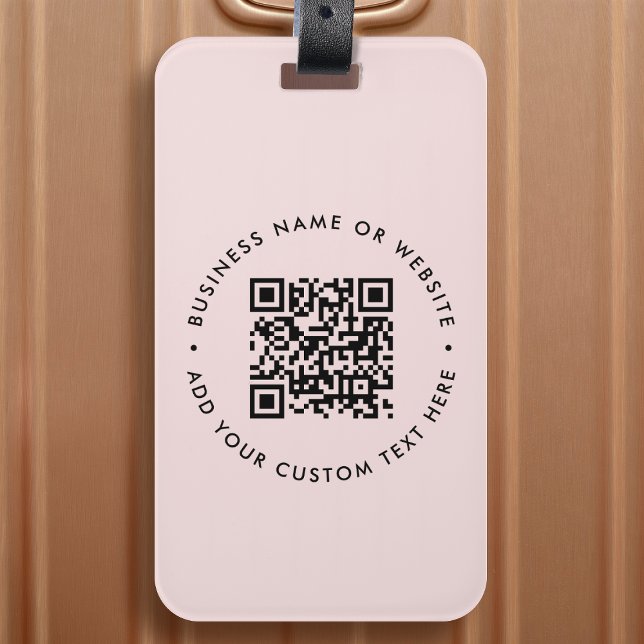 QR-Code | Modernes Business Blush Pink Feminine Gepäckanhänger (Interactive editable QR code luggage tags to promote your business, products or services.)