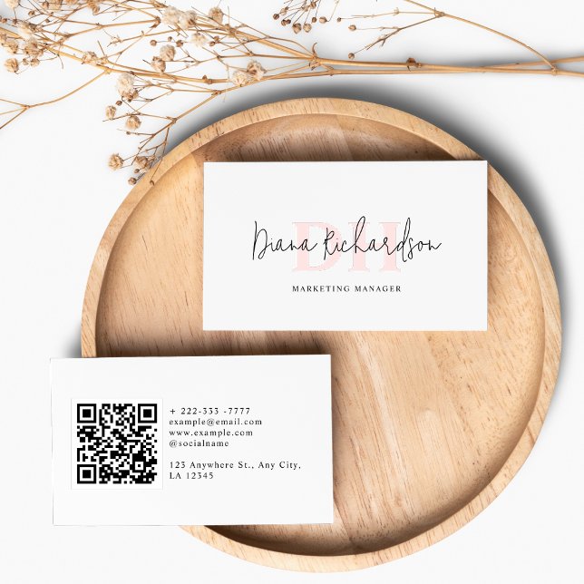 QR Code Modernes Elegant & Feminine Initial Monogr Visitenkarte (Von Creator hochgeladen)