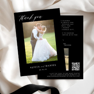QR CODE Modernes, elegantes Drehbuch Foto Schwarze Dankeskarte