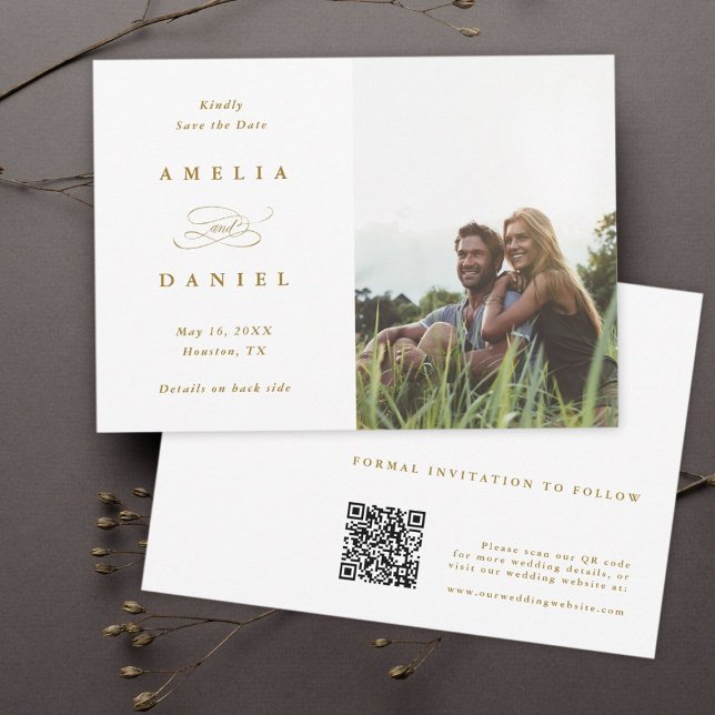 QR-Code Modernes Foto Wedding Gold Save The Date (Von Creator hochgeladen)