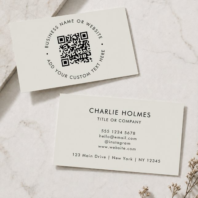 QR-Code | Modernes, grau Berufliches Scannable Visitenkarte (Interactive editable QR code business cards to promote your business, products or services.)