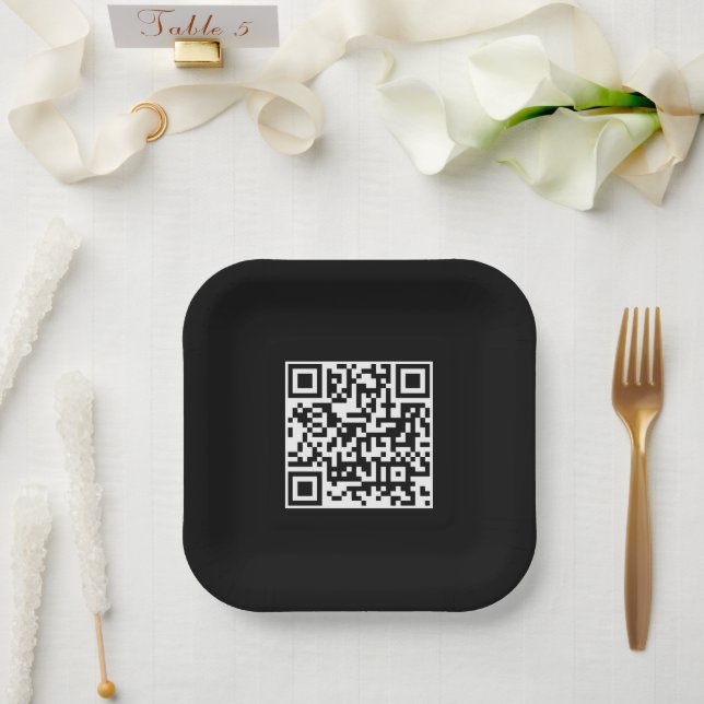 QR-Code Modernes Minimalistisches Geschäft Pappteller (Hochzeit)