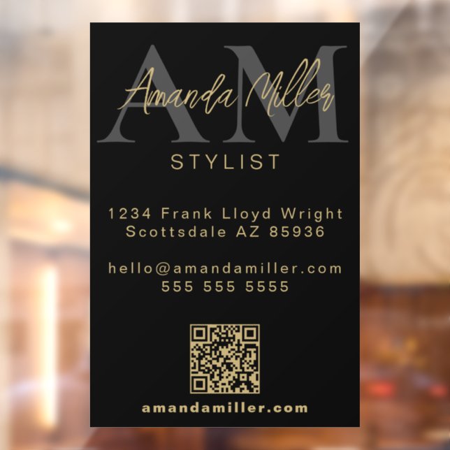 QR-Code Modernes Minimalistisches Monogramm Schwar Fensteraufkleber (Blatt 2)