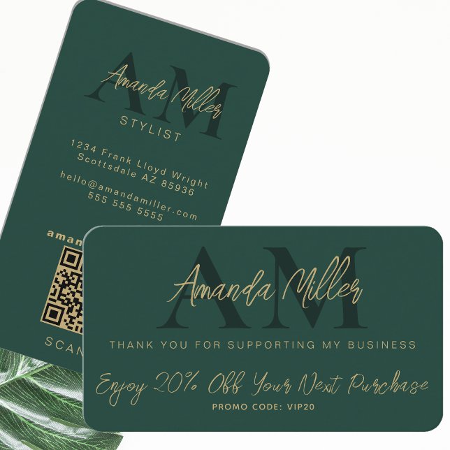 QR-Code Modernes Minimalistisches Monogramm Schwar Rabattkarte (Von Creator hochgeladen)