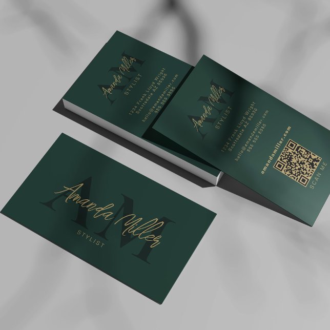 QR-Code Modernes Minimalistisches Monogramm Smarag Visitenkarte (Von Creator hochgeladen)