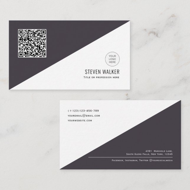 QR-Code Modernes, Minimalistisches, sauberes Unter Visitenkarte (Vorne/Hinten)