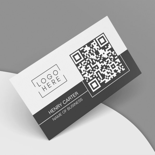 QR-Code Modernes, schwarzes, schwarzes Weiß-Logo a Visitenkarte (QR Code Modern Charcoal Black Soft Grey Logo Business Card)